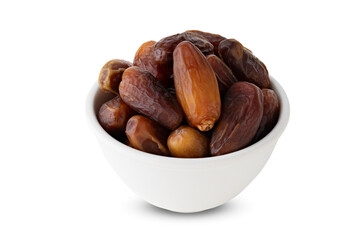 ripe dates in white cup isolated on white background