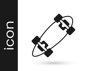Black Longboard or skateboard cruiser icon isolated on white background. Extreme sport. Sport equipment. Vector