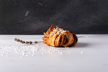 Delicious Swedish Cinnamon Buns, Kanelbullar. Sweet pastry. 