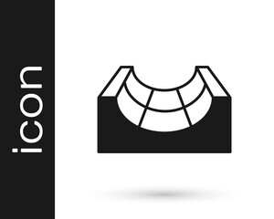 Black Skate park icon isolated on white background. Set of ramp, roller, stairs for a skatepark. Extreme sport. Vector