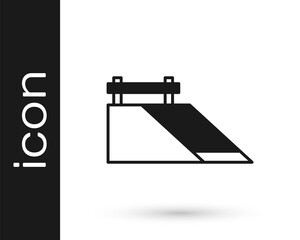 Black Skate park icon isolated on white background. Set of ramp, roller, stairs for a skatepark. Extreme sport. Vector