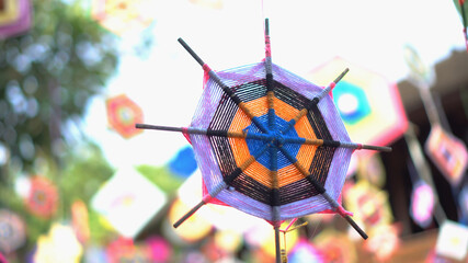 Cultural colorful festive ornaments hanging handicraft fabric of indochina Southeast Asian highland...