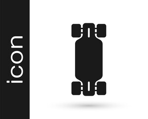 Black Longboard or skateboard cruiser icon isolated on white background. Extreme sport. Sport equipment. Vector