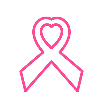 Heart shaped cancer ribbon outline icon. Clipart image isolated on white background