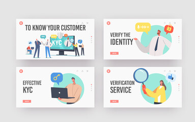 Know Your Customer Landing Page Template Set. Business Verifying of Clients Identity and Assessing their Suitability