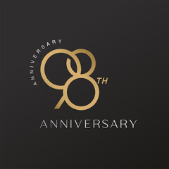98th anniversary celebration logotype with elegant number shiny gold design - obrazy, fototapety, plakaty
