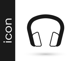 Black Headphones icon isolated on white background. Earphones. Concept for listening to music, service, communication and operator. Vector