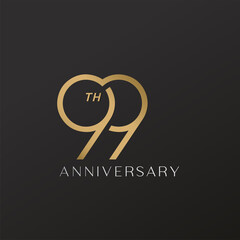 99th anniversary celebration logotype with elegant number shiny gold design - obrazy, fototapety, plakaty