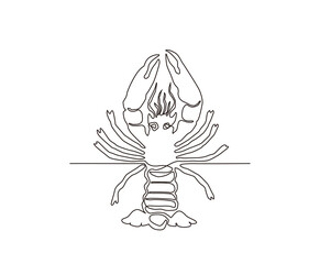 Lobster continuous line art drawing style. Minimalist black lobster seafood outline. editable active stroke vector.