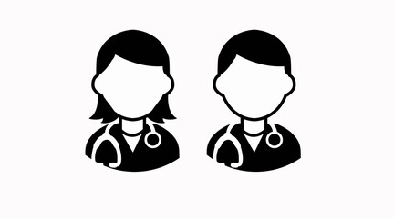 Black and White Female and Male Doctor Icon Set. Dostcor or medical  signs set