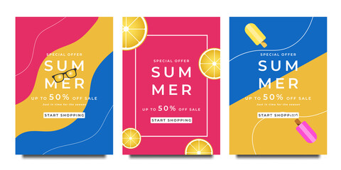 Naklejka premium Beautiful set of Summer sale background layout banners.Poster discount design.Vector illustration template.