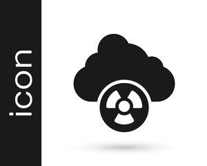 Black Acid rain and radioactive cloud icon isolated on white background. Effects of toxic air pollution on the environment. Vector