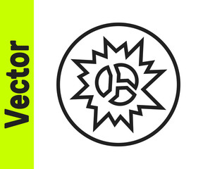 Black line Bomb explosion with shrapnel and fireball icon isolated on white background. Vector