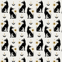 Vector pattern with  hand drawn illustration of antique dog. Creative artwork. Template for card, poster, banner, print for t-shirt, pin, badge, patch.