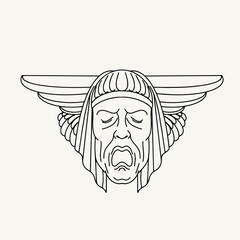 Vector hand drawn illustration of sad antique face. Creative artwork with emotional portrait. Template for card, poster, banner, print for t-shirt, pin, badge, patch.