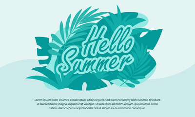 hello summer time holiday banner with leafs illustration