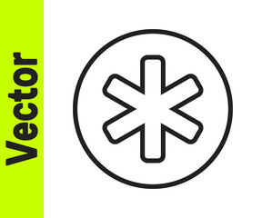 Black line Medical symbol of the Emergency - Star of Life icon isolated on white background. Vector