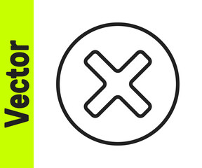 Black line X Mark, Cross in circle icon isolated on white background. Check cross mark icon. Vector