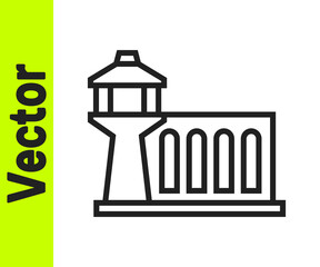 Black line Airport control tower icon isolated on white background. Vector