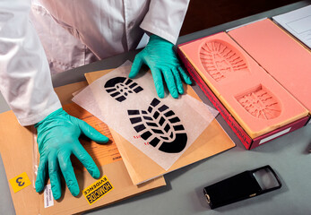 Forensic scientist impatient because he can't find similarity in shoe sole prints in crime lab,...