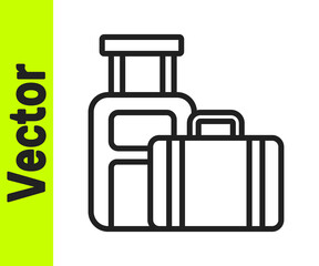 Black line Suitcase for travel icon isolated on white background. Traveling baggage sign. Travel luggage icon. Vector