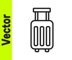 Black line Suitcase for travel icon isolated on white background. Traveling baggage sign. Travel luggage icon. Vector