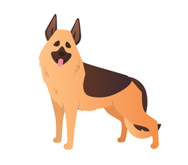 German Shepherd vector illustration. Purebred guard dog cartoon in flat style on white background