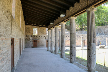 Archaeological Park of Pompeii. Quadriporticus of the theaters or gladiator barracks. Campania, Italy
