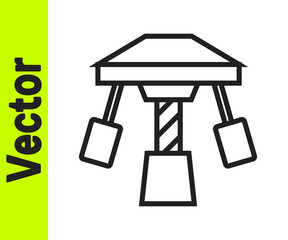 Black line Attraction carousel icon isolated on white background. Amusement park. Childrens entertainment playground, recreation park. Vector