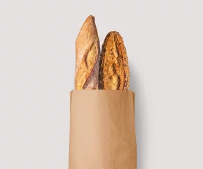 Fotobehang Fresh bread baked with seeds in a kraft paper bag, natural, white or black! © Fenea Silviu