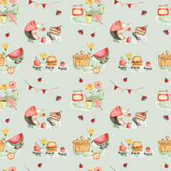 Woodland Animals Picnic Watercolor Pattern 