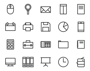 Simple set of office icons on white background.