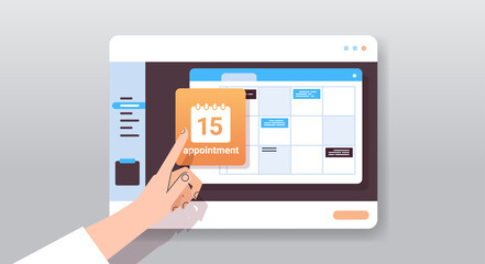 businessman hand planning day scheduling appointment in calendar on tablet screen time management concept