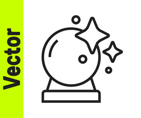 Black line Magic ball icon isolated on white background. Crystal ball. Vector