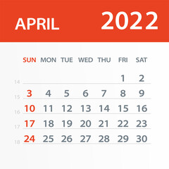 April 2022 Calendar Leaf - Vector Illustration