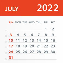 July 2022 Calendar Leaf - Vector Illustration