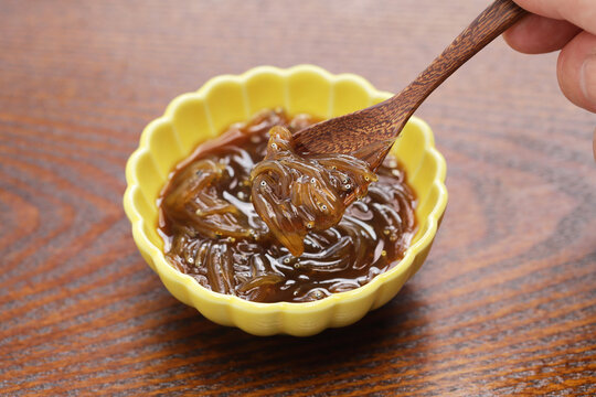 Freshly small fish pickled in soy sauce in a fishing boat.
Japanese delicacy food called Sirasu no okizuke.
