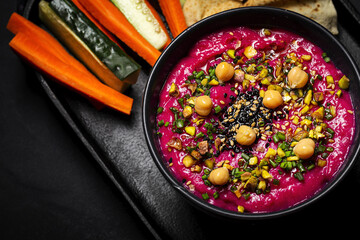 Homemade Beet and Chickpea Hummus with Veggie Crudités