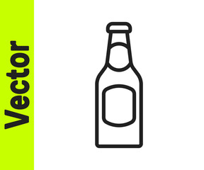 Black line Beer bottle icon isolated on white background. Vector