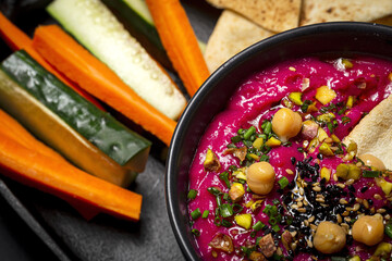 Homemade Beet and Chickpea Hummus with Veggie Crudités
