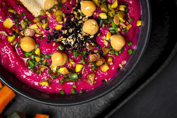 Homemade Beet and Chickpea Hummus with Veggie Crudités