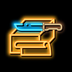 butter slices neon light sign vector. Glowing bright icon butter slices sign. transparent symbol illustration