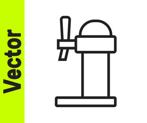 Black line Dispenser beer icon isolated on white background. Beer wide tower with tap. Vector