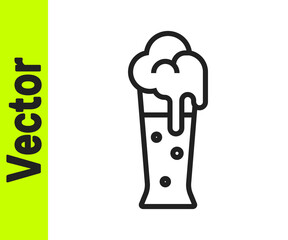 Black line Glass of beer icon isolated on white background. Vector