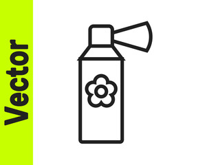 Black line Air freshener spray bottle icon isolated on white background. Air freshener aerosol bottle. Vector