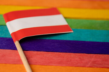 Asutria flag on rainbow background flag symbol of LGBT gay pride month  social movement rainbow...