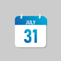 White daily calendar Icon July in a Flat Design style. Easy to edit Isolated vector Illustration.