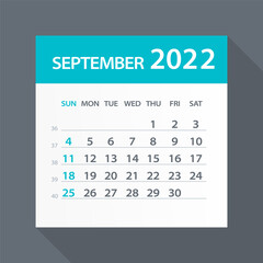 September 2022 Calendar Green Leaf - Vector Illustration
