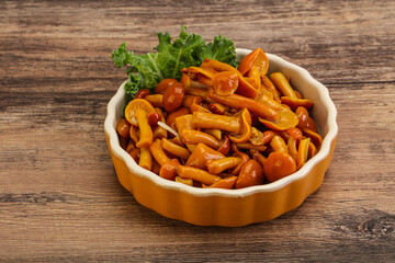 Marinated mushroom - honey agaric in the bowl