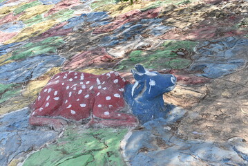 nature, blue, stone, rocks, rock, stones, landscape, wave, idol of cow, mystic, India